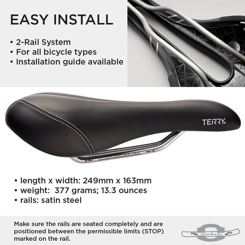 Terry Liberator X Bike Saddle - Mountain Bicycle Seat for Women - Flexible & Comfortable, Black Dura-tek Cover - Image 5